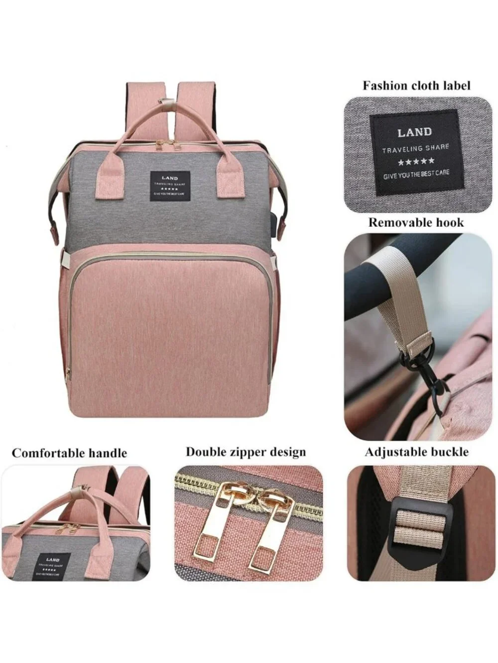 Stylish Waterproof Diaper Bag Backpack with Changing Station & USB Port - Large